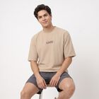 Men Beige Crew Neck Regular Drifit T-Shirt, Beige, small