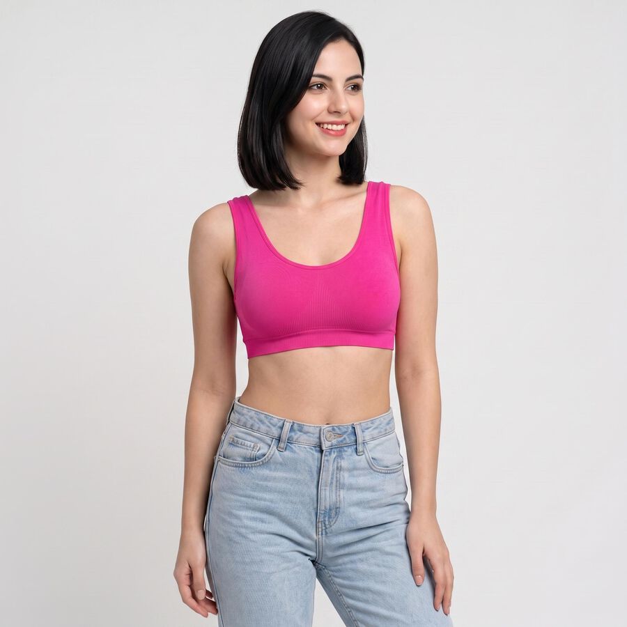 Women's Pink Scoop Neck Sports Bra, Pink, large