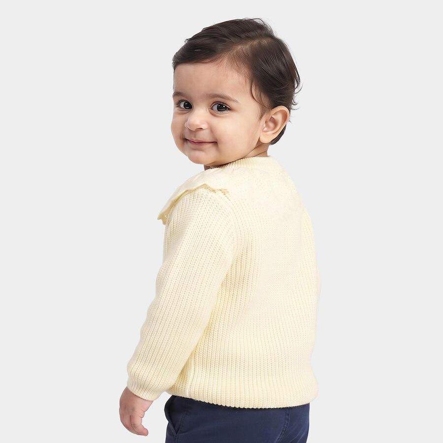 Infants' White Crew Neck Knitted Pullover, सफ़ेद, large