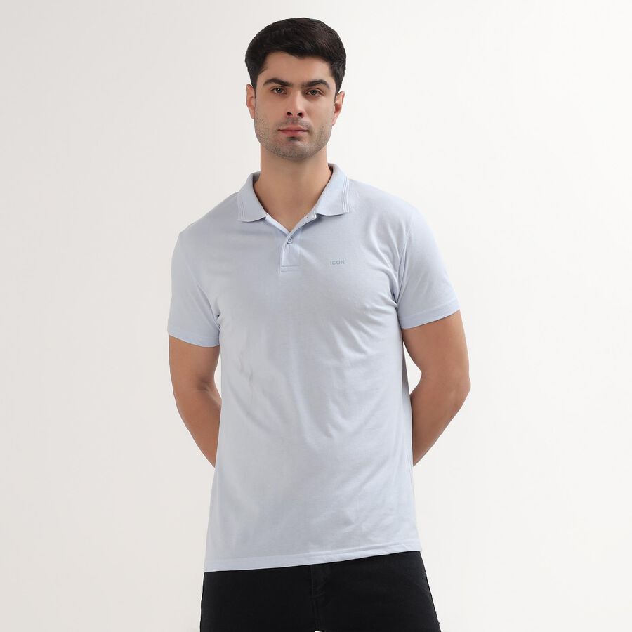 Men's Collared Half Sleeves T-Shirt, Light Blue, large