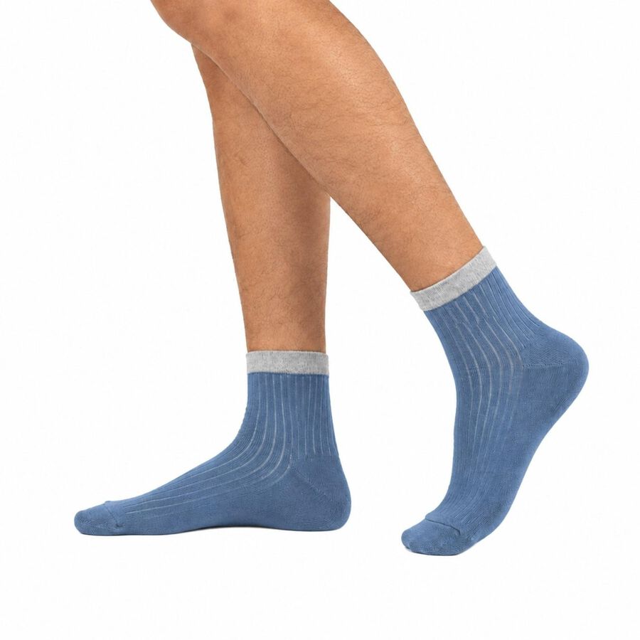 Men's Ankle Length Socks Pack of 3 ( Blue, Black, Grey ), Mid Blue, large