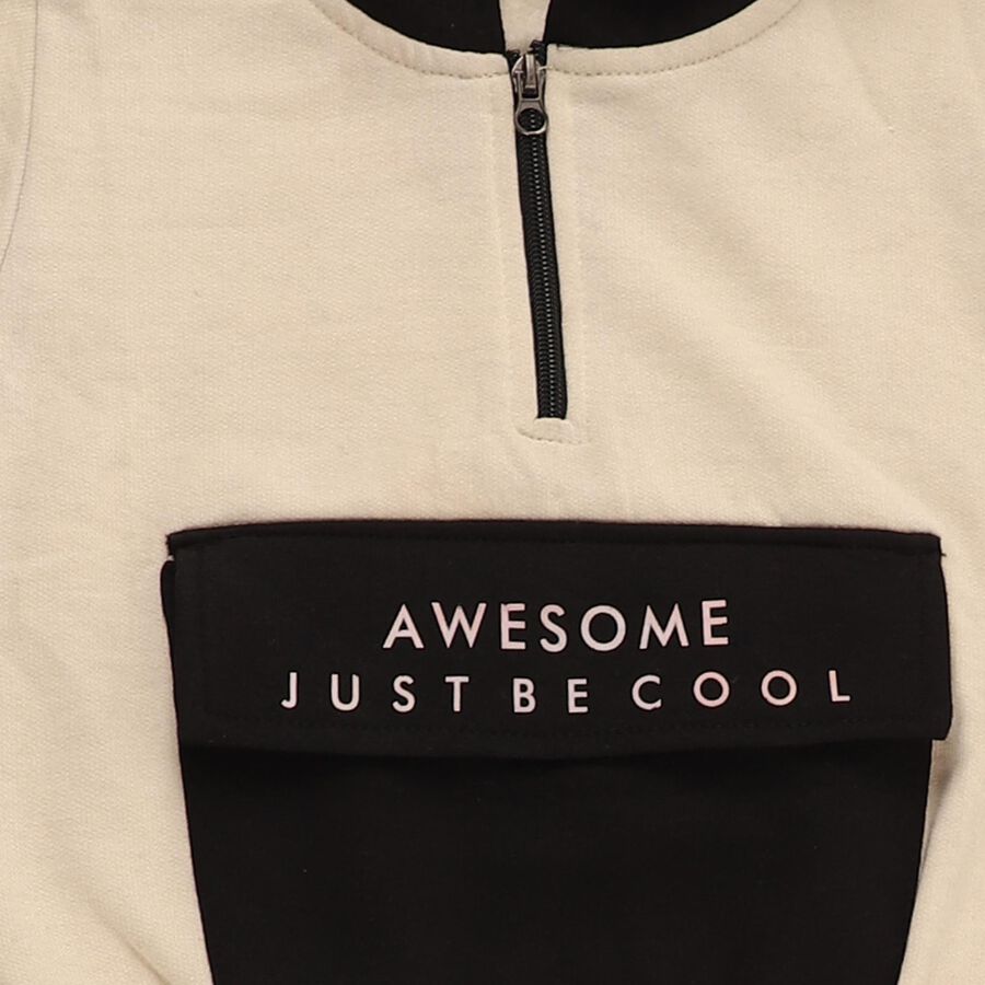 Boys' Beige Hooded Half-Zip Baba Suit, Beige, large image number null