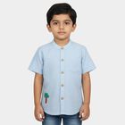 Infants Light Blue Mandarin Collar Regular Fit Shirt, हल्का नीला, small