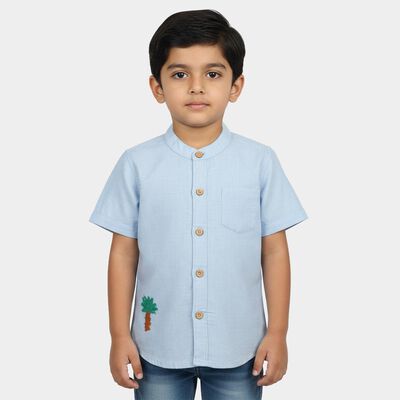 Infants Light Blue Mandarin Collar Regular Fit Shirt