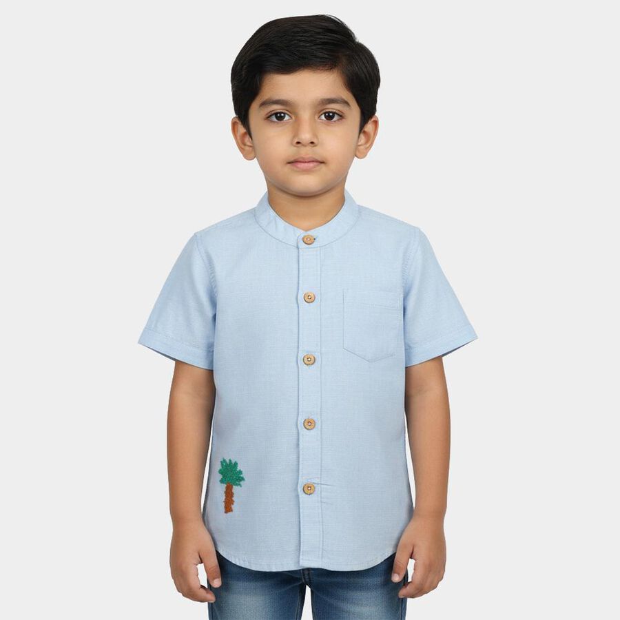 Infants Light Blue Mandarin Collar Regular Fit Shirt, हल्का नीला, large