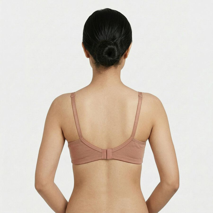 Women's Brown Cotton Blend Wireless Full Coverage Bra, भूरा, large