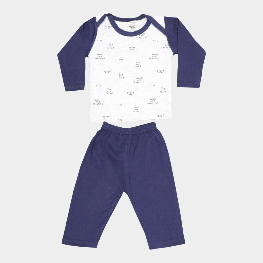 Infants Printed Cotton Baba Suit, Navy Blue, large image number null