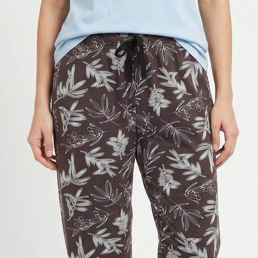 Women's Purple Straight-Fit Leaf Printed Drawstring Pyjama, बैंगनी, large