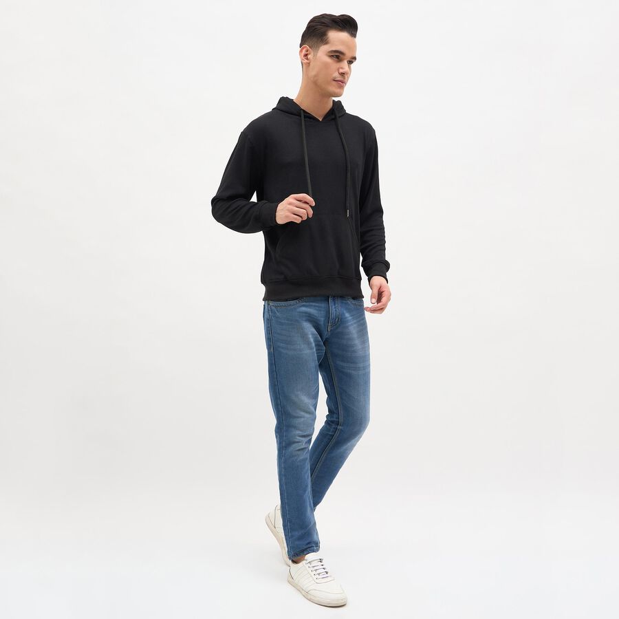 Men's Jet Black Hooded Relaxed Fit Sweatshirt, काला, large image number null