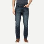 Men's Navy Blue Slim Fit Washed Jeans, गहरा नीला, small