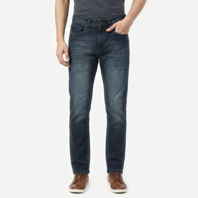 Men's Navy Blue Slim Fit Washed Jeans