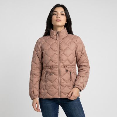 Women's Light Pink Stand Collar Puffer Jacket