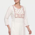Women's Off White Square Neck Embroidered Kurta, Off White, small