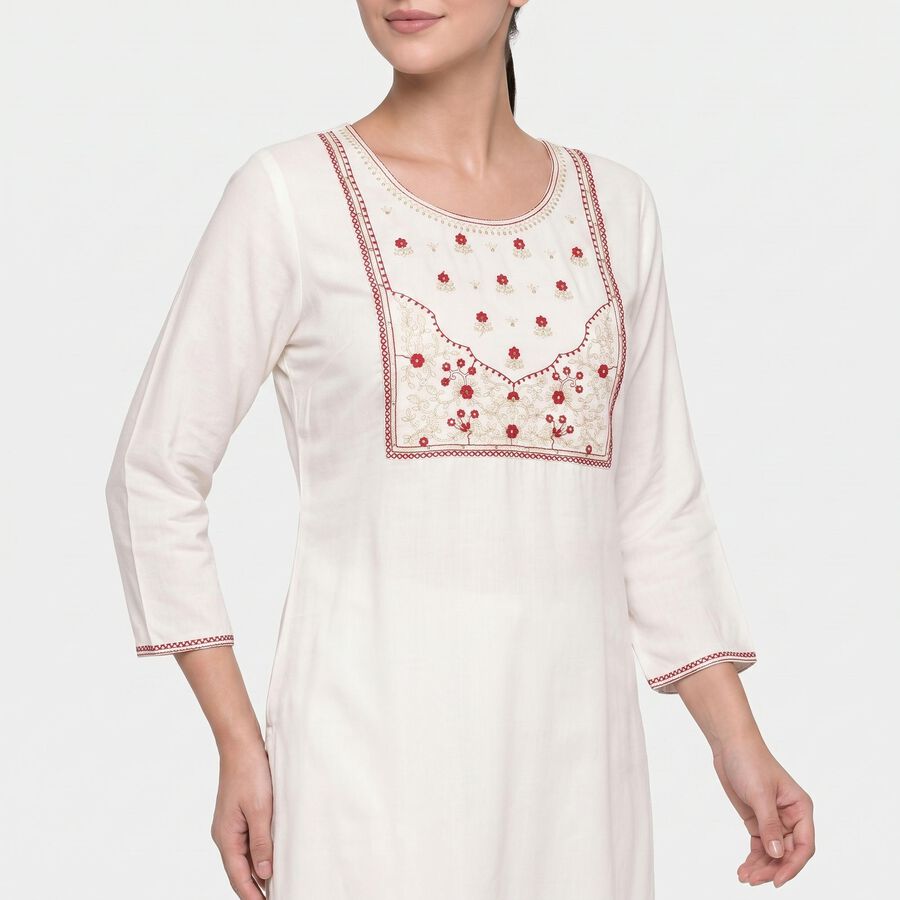 Women's Off White Square Neck Embroidered Kurta, Off White, large