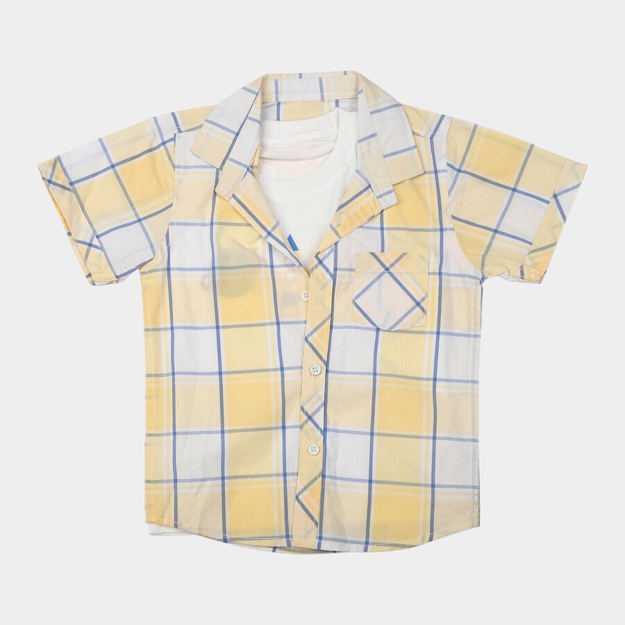 Infants Yellow Cotton Short Sleeves Collared Regular Fit Shirt, पीला, large