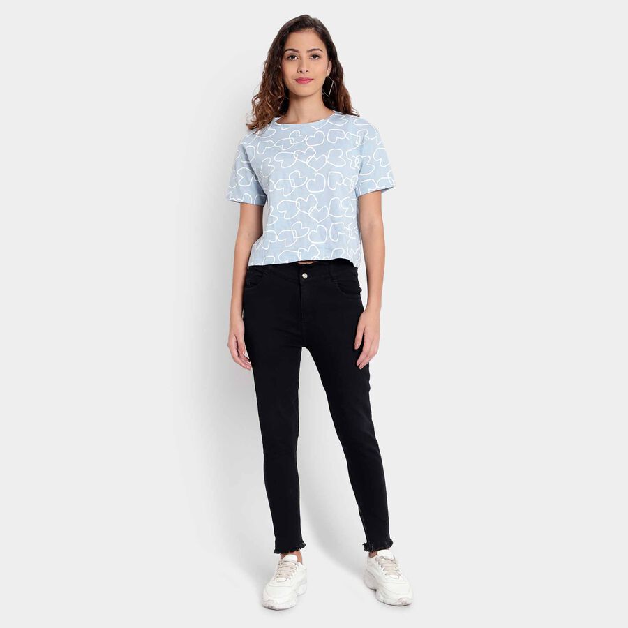 Printed Round Neck T-Shirt, Light Blue, large image number null
