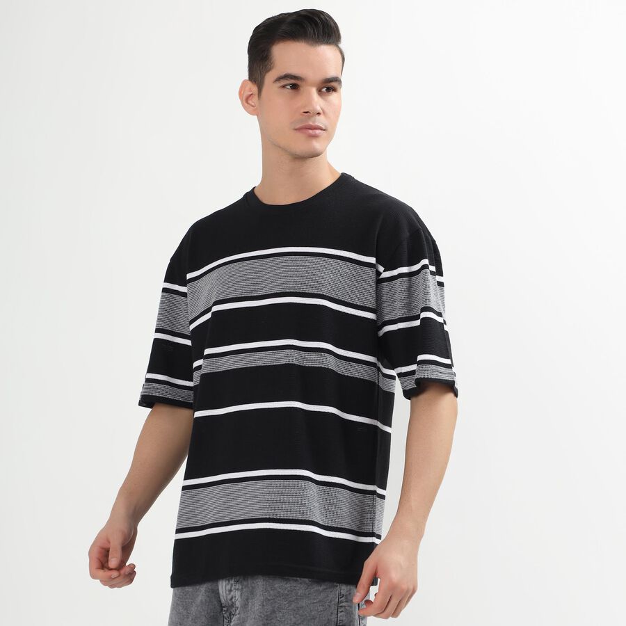Men's Round Neck Half Sleeves T-Shirt, Black, large