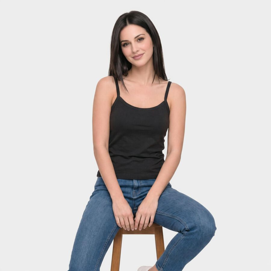 Women's Dark Grey Cotton Scoop Neck Camisole Slip, Dark Grey, large