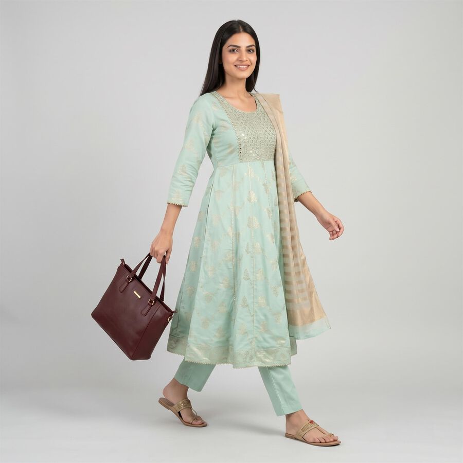 Women's Aqua Embroidered Ethnic Set, एक्वा, large