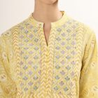 Women's Bright Mustard Yellow Mandarin Collar Embroidered Kurta, Yellow, small image number null