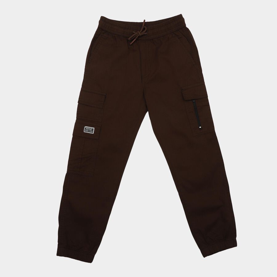 Boys' Brown Regular Fit Cargo Trousers, भूरा, large