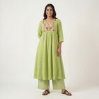 Women's Mint Green Cotton Notch Neck Printed Straight Kurta, Light Green, small