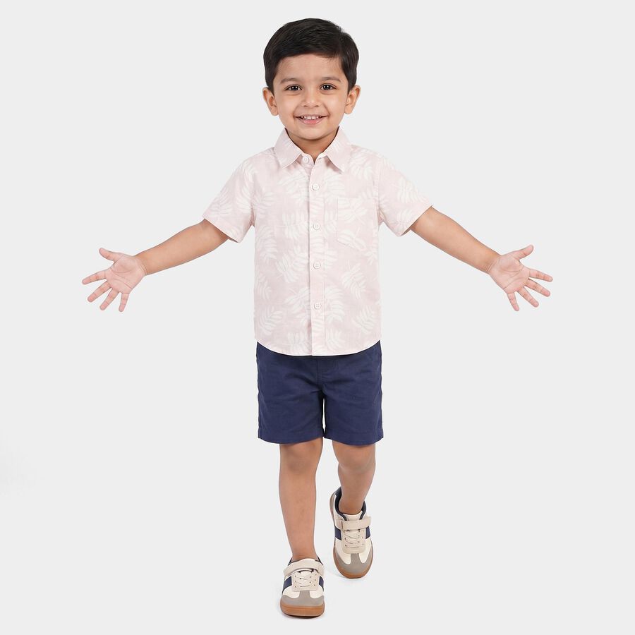 Boys Pink Cotton Short Sleeves Collar Shirt, Pink, large