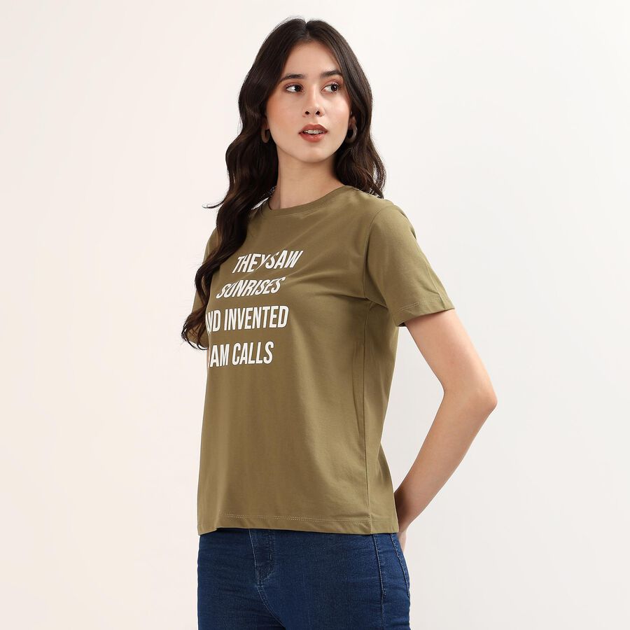 Women's Olive Round Neck Graphic Printed T-Shirt, Olive, large