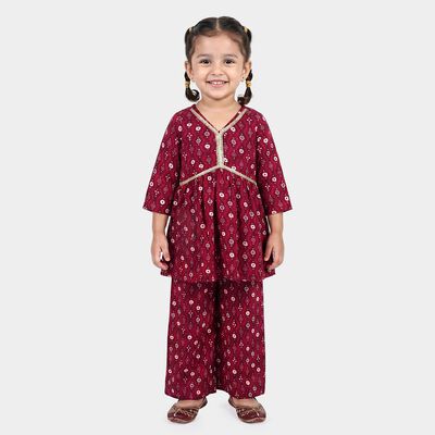 Girls Wine V Neck Co ord Set Fusion Set