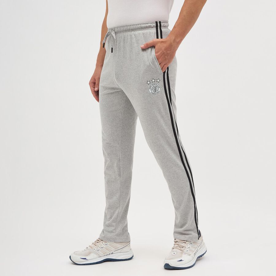 Men's Light Grey Slim Fit Side-Striped Track Pants, Melange Mid Grey, large image number null