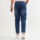 Men's Deep Blue Relaxed Fit Cargo Jeans, मध्यम नीला, small image number null