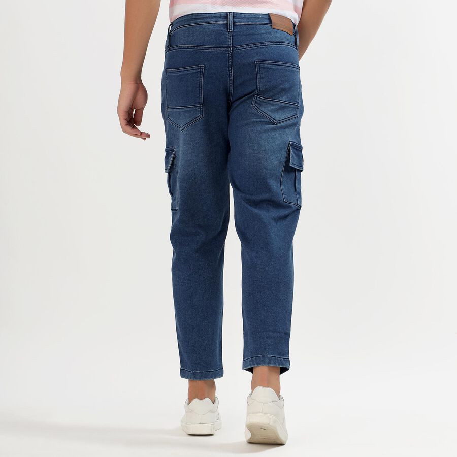 Men's Deep Blue Relaxed Fit Cargo Jeans, मध्यम नीला, large image number null