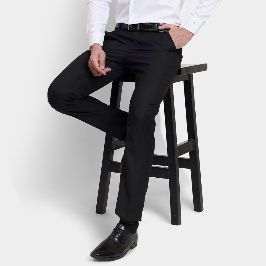 Men's Slim Fit Formal Trousers, Black, large image number null