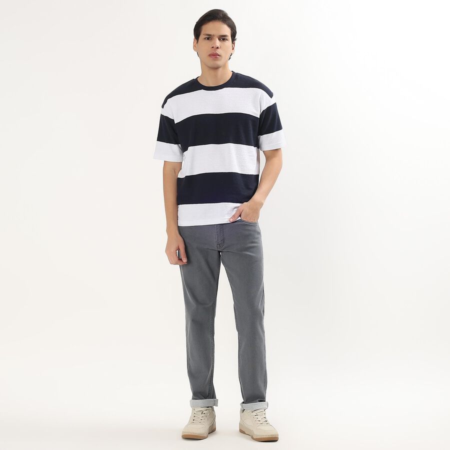 Men's Slim Fit Casual Trousers, गहरा हरा, large