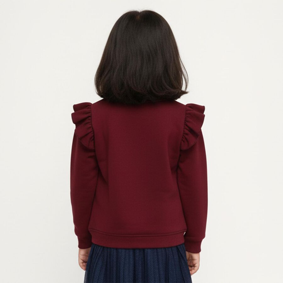 Girls' Deep Maroon Crew Neck Graphic Sweatshirt, Purple, large image number null