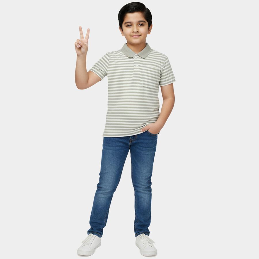 Boys Light Green Round Neck Casual Half Sleeve T-Shirt, हल्का हरा, large