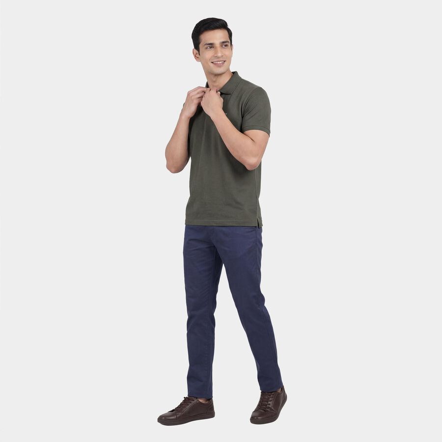 Men's Green Polo Neck Solid T-Shirt, हल्का हरा, large