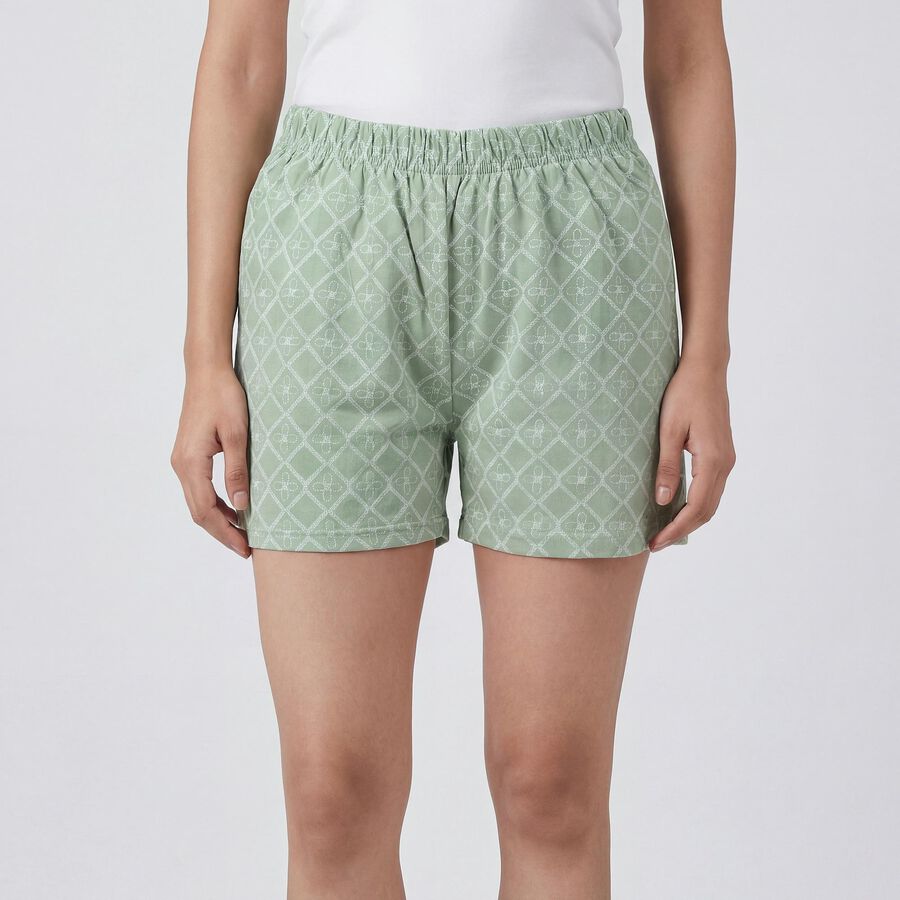 Women's Green Cotton Regular Fit Shorts, Light Green, large