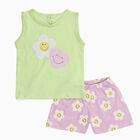 Infant Light Pastel Green Cotton Sleeveless Casual Shorts Set, Light Green, small