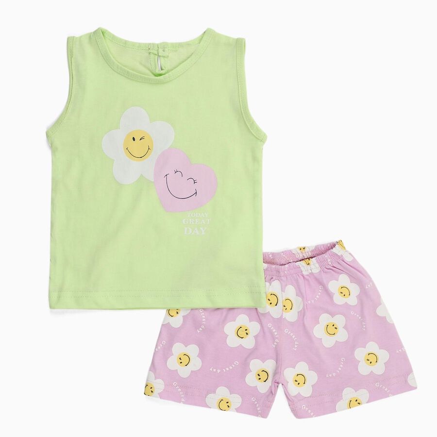 Infant Light Pastel Green Cotton Sleeveless Casual Shorts Set, Light Green, large