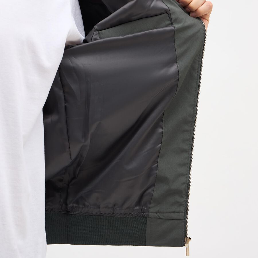 Men's Dark Olive Green Ribbed Bomber Jacket, गहरा हरा, large image number null