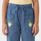 Girls Blue Jogger Fit Embroidered Jeans, Mid Blue, small