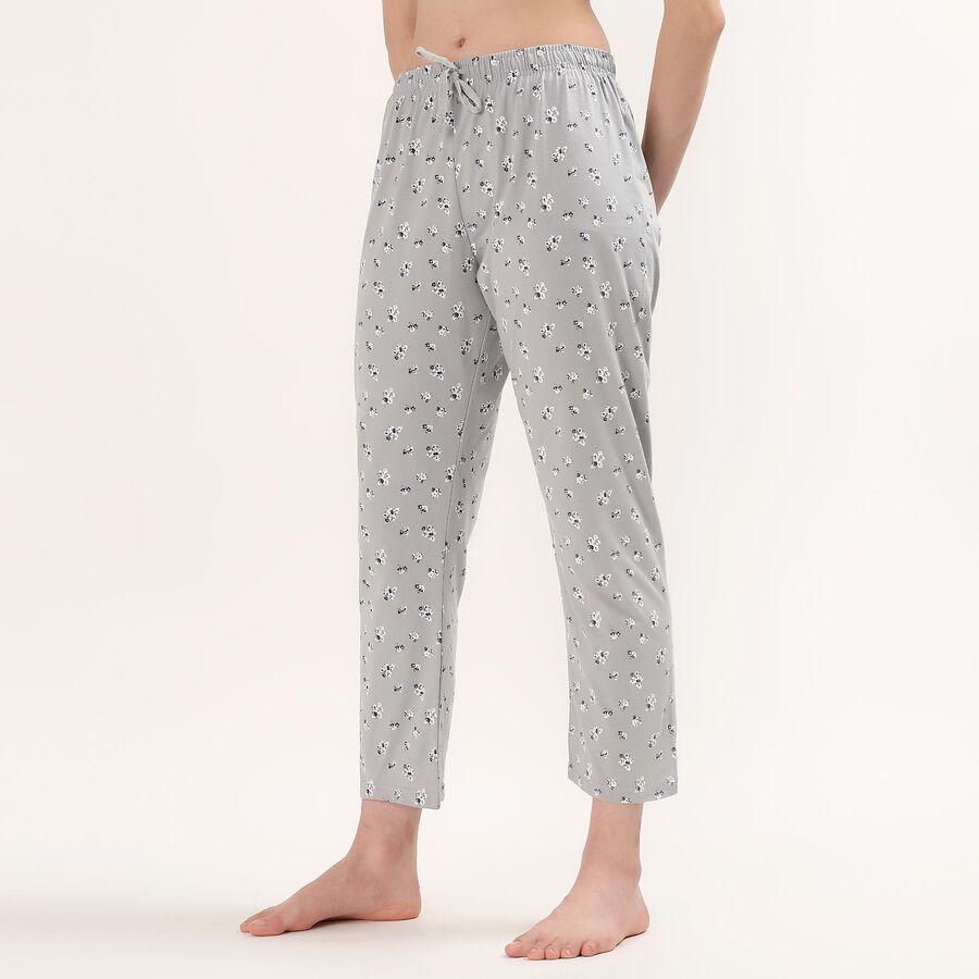 Women's Light Grey Regular Fit Floral Printed Cotton Blend Pyjama, हल्का ग्रे, large