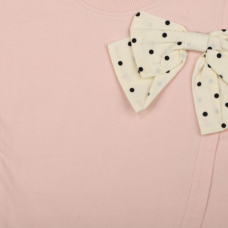 Girls Pink Cotton Round Neck Regular T-Shirt, Light Pink, large