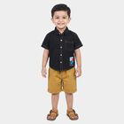 Boys' Black 100% Cotton Collar Neck Graphic Print Baba Suit, Black, small
