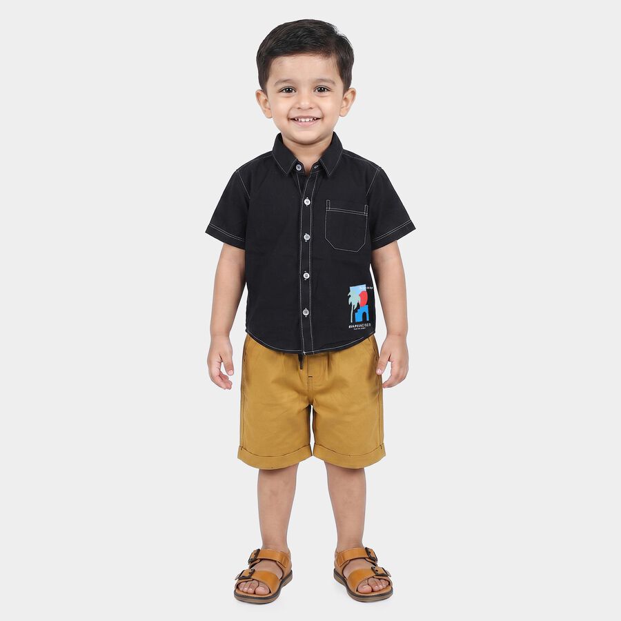 Boys' Black 100% Cotton Collar Neck Graphic Print Baba Suit, Black, large