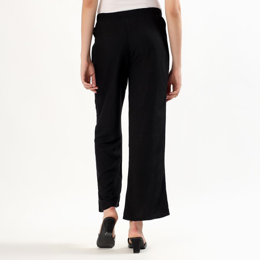Women's Jet Black Wide-Leg Elastic Waist Palazzos, काला, large
