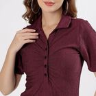 Women's Deep Maroon Polo Neck Casual Dress, Purple, small