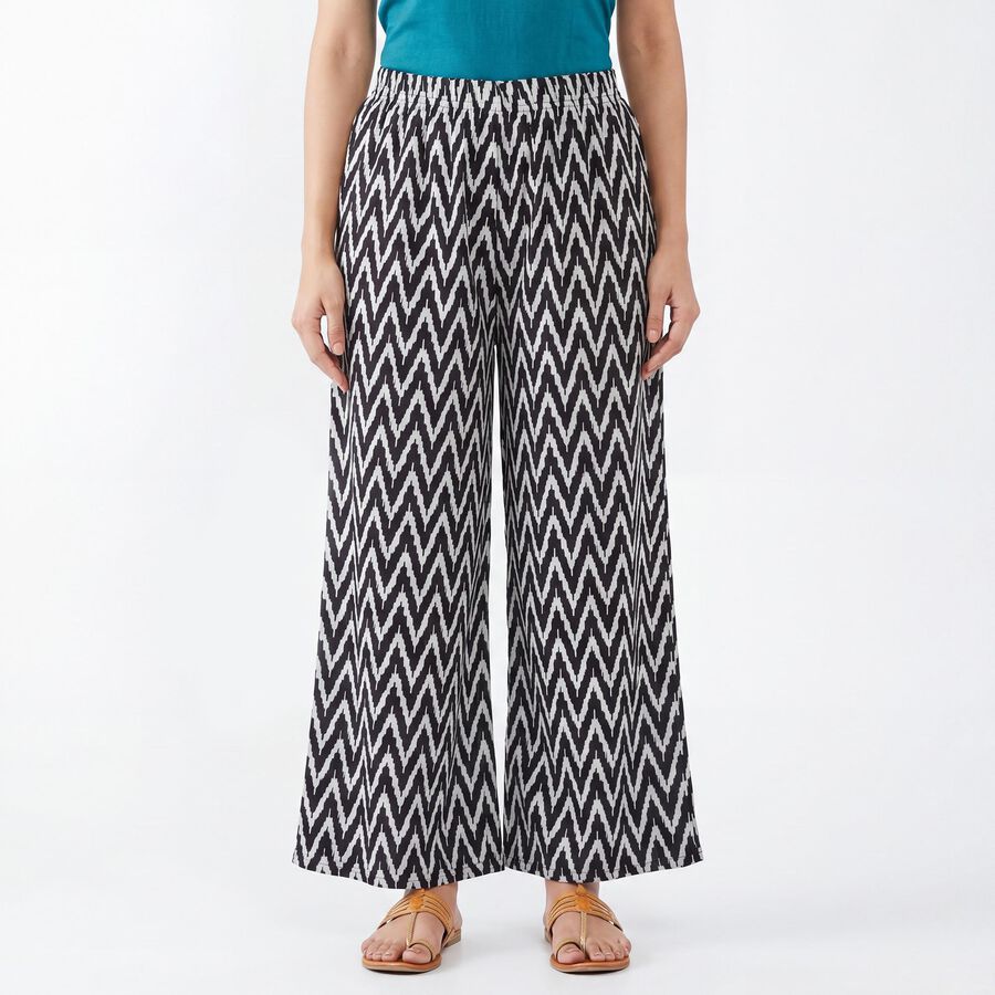 Women's Black Wide-Leg Solid Palazzos, काला, large