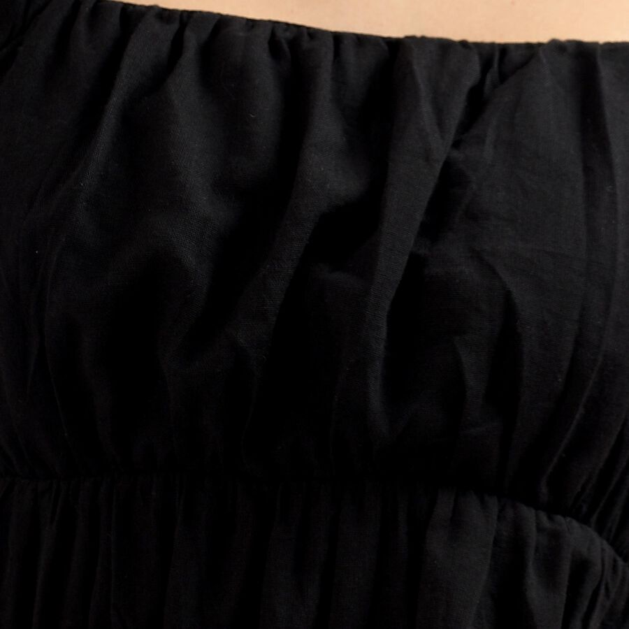 Ladies' Black Cotton Square Neck Empire Dress, Black, large image number null